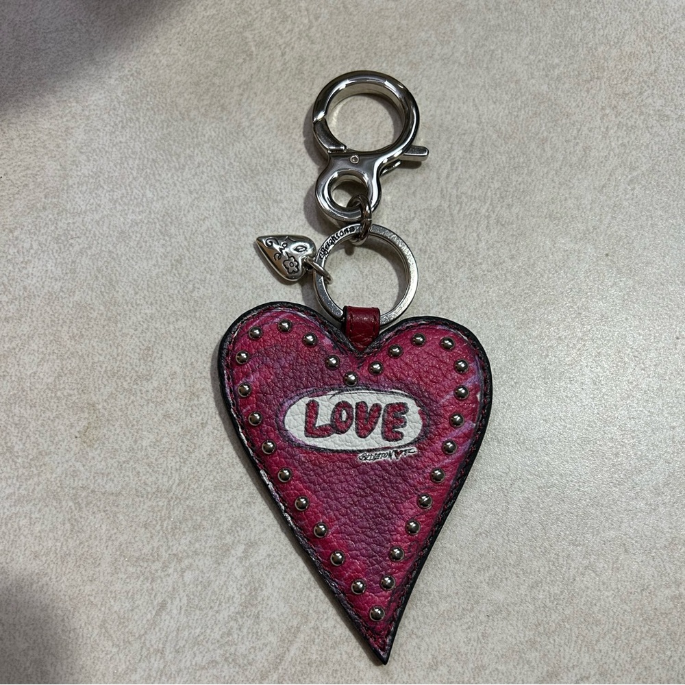 Brighton Dear Heart Leather Love Keychain Charm Pink Red NWOT with Pouch